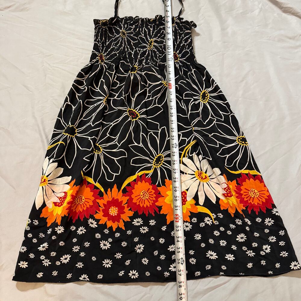 Anna Sui Anthropologie Silk Tie Straps Floral Dress Small S Black Smocked - Picture 7 of 13